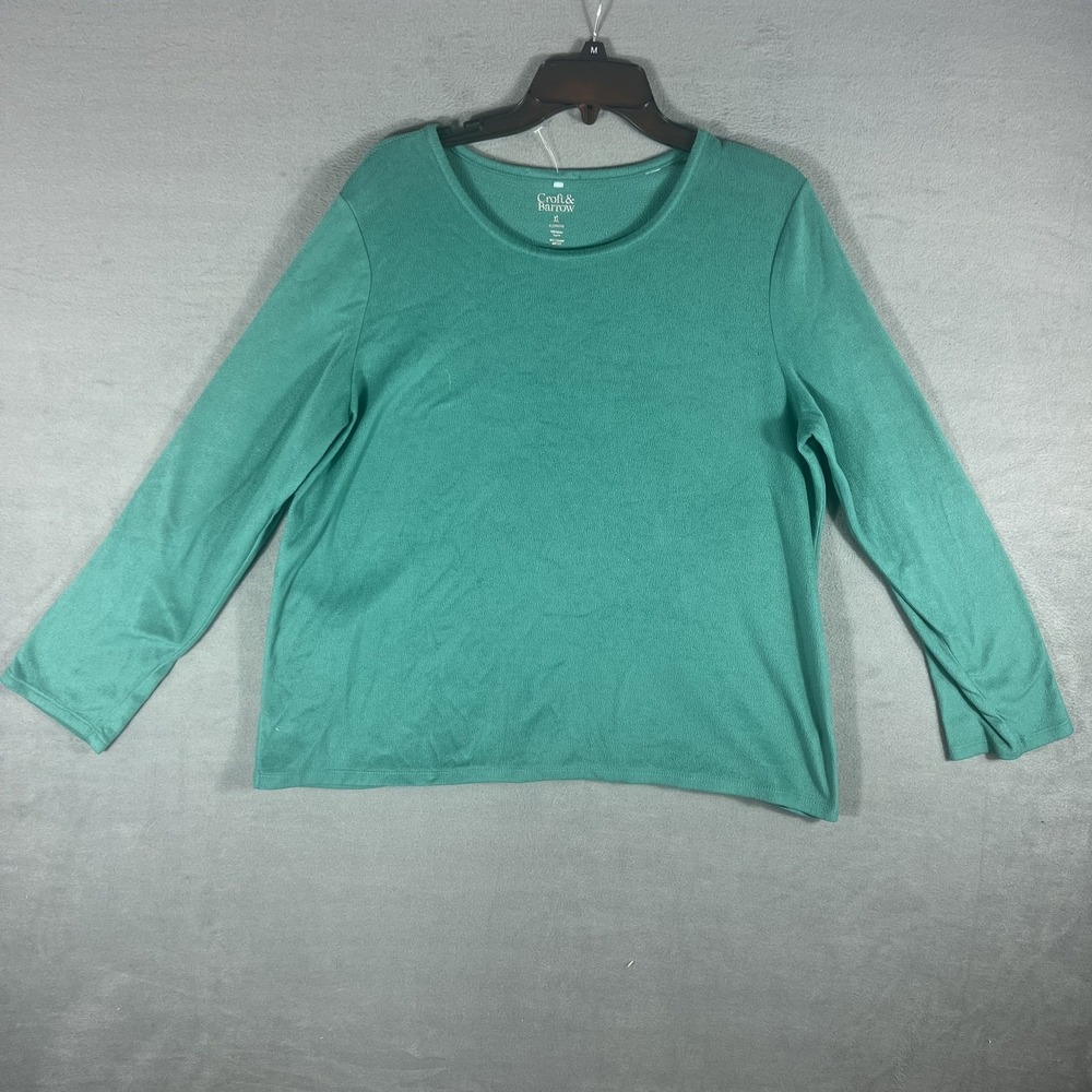 Croft & Barrow Women's XL Teal Faux Fur Fleece Sleepwear Top Long Sleeve